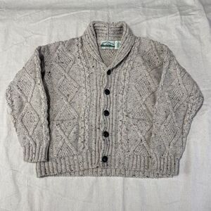 Vintage Aran Crafts Cardigan Sweater Womens Large Chunky Cable Knit Merino Wool